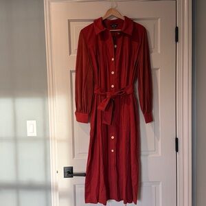 Misook Crimson Dress with Gold Buttons